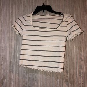 White Crop Top w/ Black Stripes